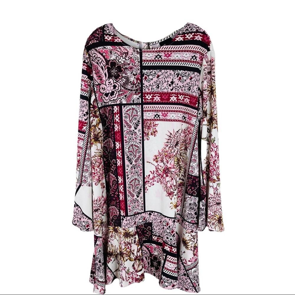 Eci cream pink floral boho stretchy ruffle dress XL